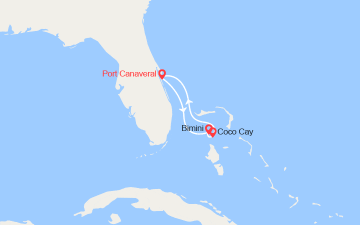 Carte itinéraire croisière Les Bahamas, Bimini, Orlando