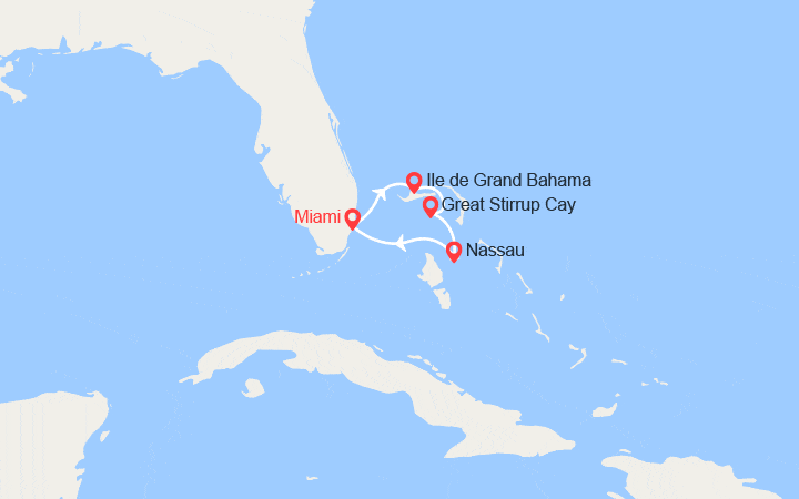 Carte itinéraire croisière Les Bahamas: Grand Bahamas, Great Stirrup Cay, Nassau