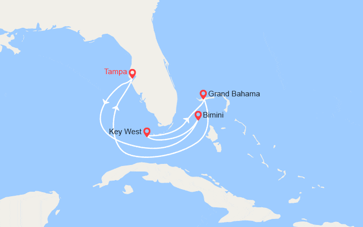Carte itinéraire croisière Les Bahamas : Key West , Grand Bahamas