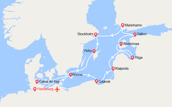 Carte itinéraire croisière Les Capitales Baltes