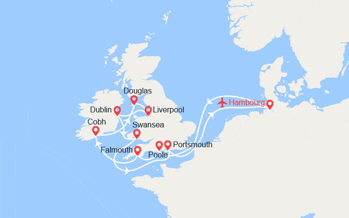 Carte itinéraire croisière Les Rivages Celtiques