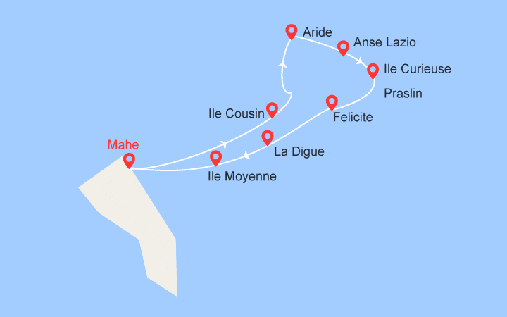 Carte itinéraire croisière Les Seychelles