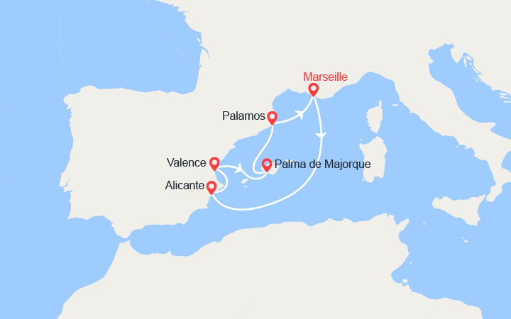 Carte itinéraire croisière Lumières d'Espagne