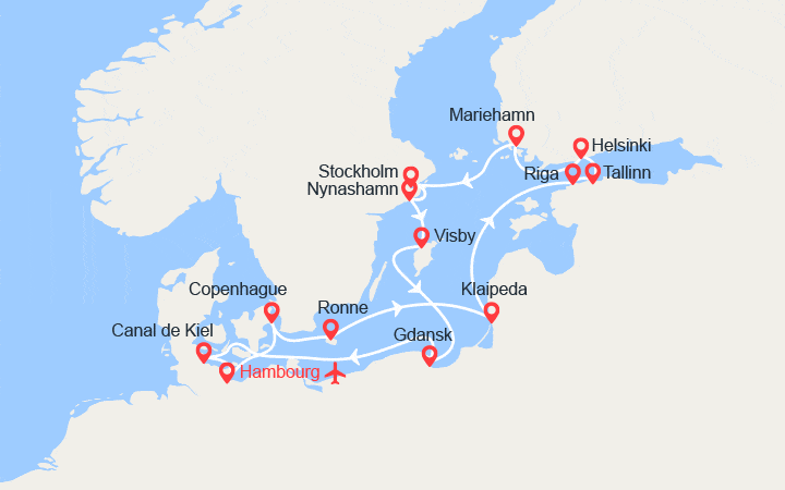 Carte itinéraire croisière Merveilles de la Baltique