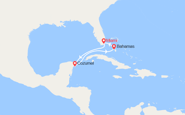 Carte itinéraire croisière Mexique, Bahamas