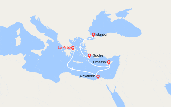 Carte itinéraire croisière Mosaïque méditerranéenne : Égypte et Turquie