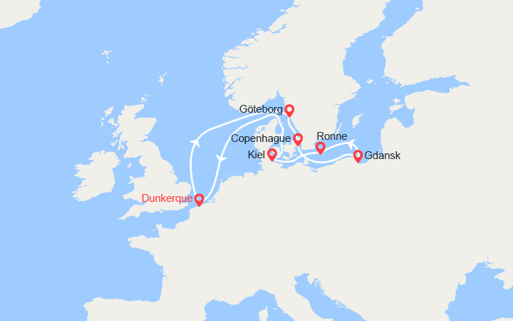 Carte itinéraire croisière Perles de la mer Baltique - croisière thématique Bridge