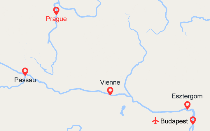 Carte itinéraire croisière Prague et le beau Danube bleu (PAC_PRG)