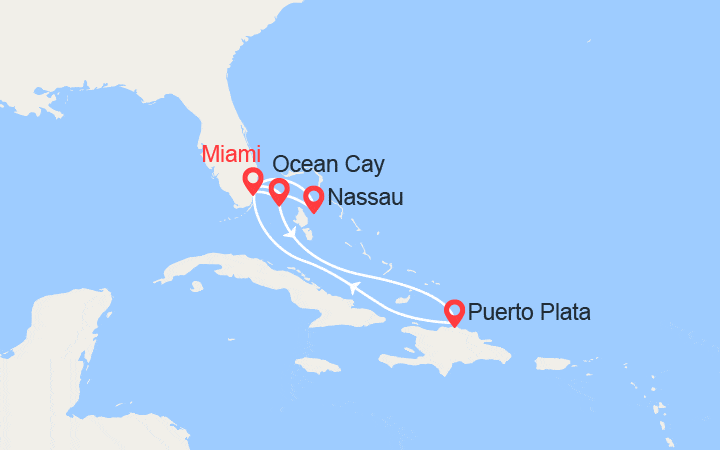 Carte itinéraire croisière Rép. Dominicaine, Bahamas