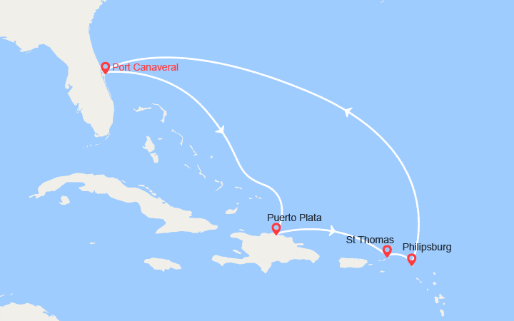 Carte itinéraire croisière Rép.Dominicaine, St Martin