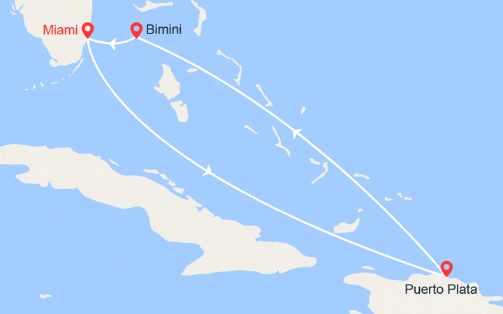 Carte itinéraire croisière République Dominicaine, Bahamas