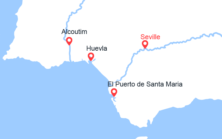 Carte itinéraire croisière Séville, berceau de l'Andalousie, Huelva, sur les pas de Christophe Colomb et le charme typique de Cadix (SXH_PP)