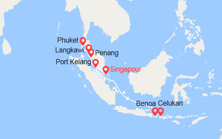 Carte itinéraire croisière Singapour, Thaïlande, Malaisie, Indonésie