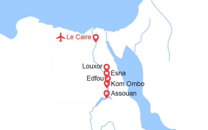 Carte itinéraire croisière Splendeurs du Caire et du Nil