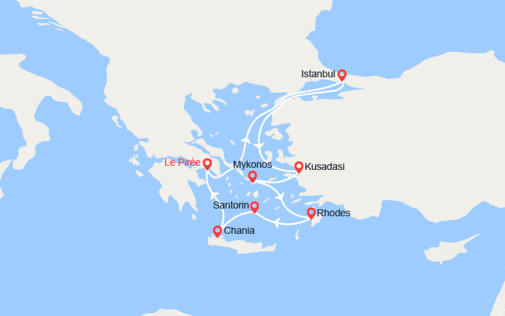 Carte itinéraire croisière Turquie, Grèce