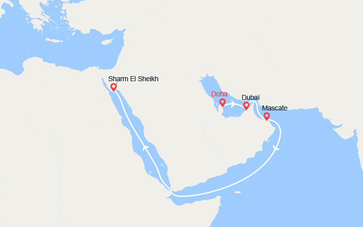 Carte itinéraire croisière Voyage de Doha à Charm el-Cheikh