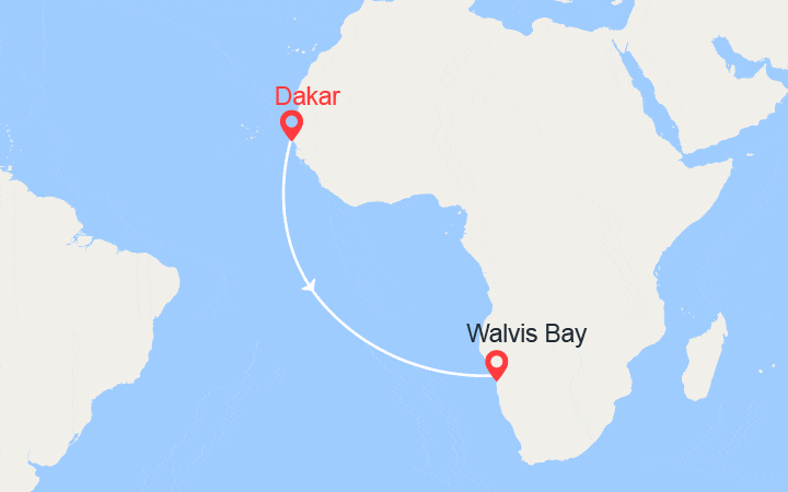 Carte itinéraire croisière Voyage en Mer : Dakar - Walvis Bay