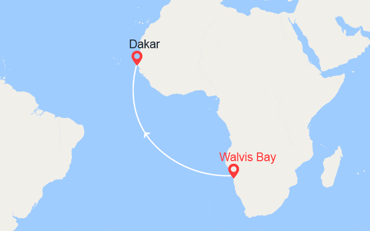 Carte itinéraire croisière Voyage en Mer : de Walvis Bay à Dakar